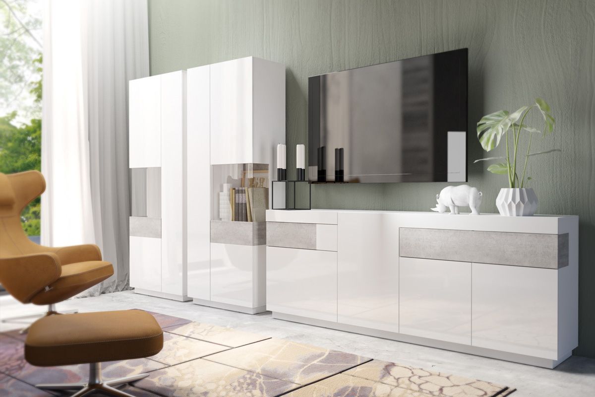E-shop SELINKA 14 obývacia zostava, biely lesk/colorado beton