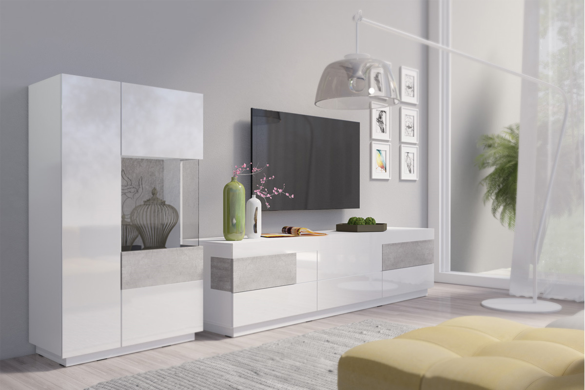 E-shop SELINKA 15 obývacia zostava, biely lesk/colorado beton