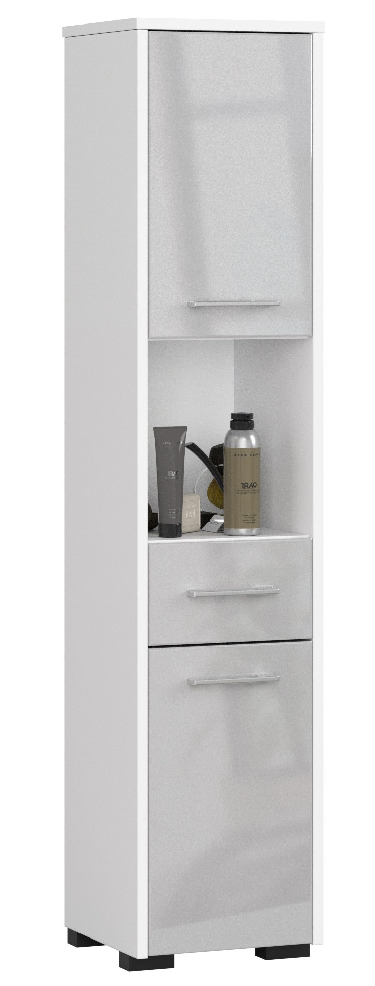 E-shop Dizajnová kúpeľňová skrinka ASTRID2, biela / metalický lesk