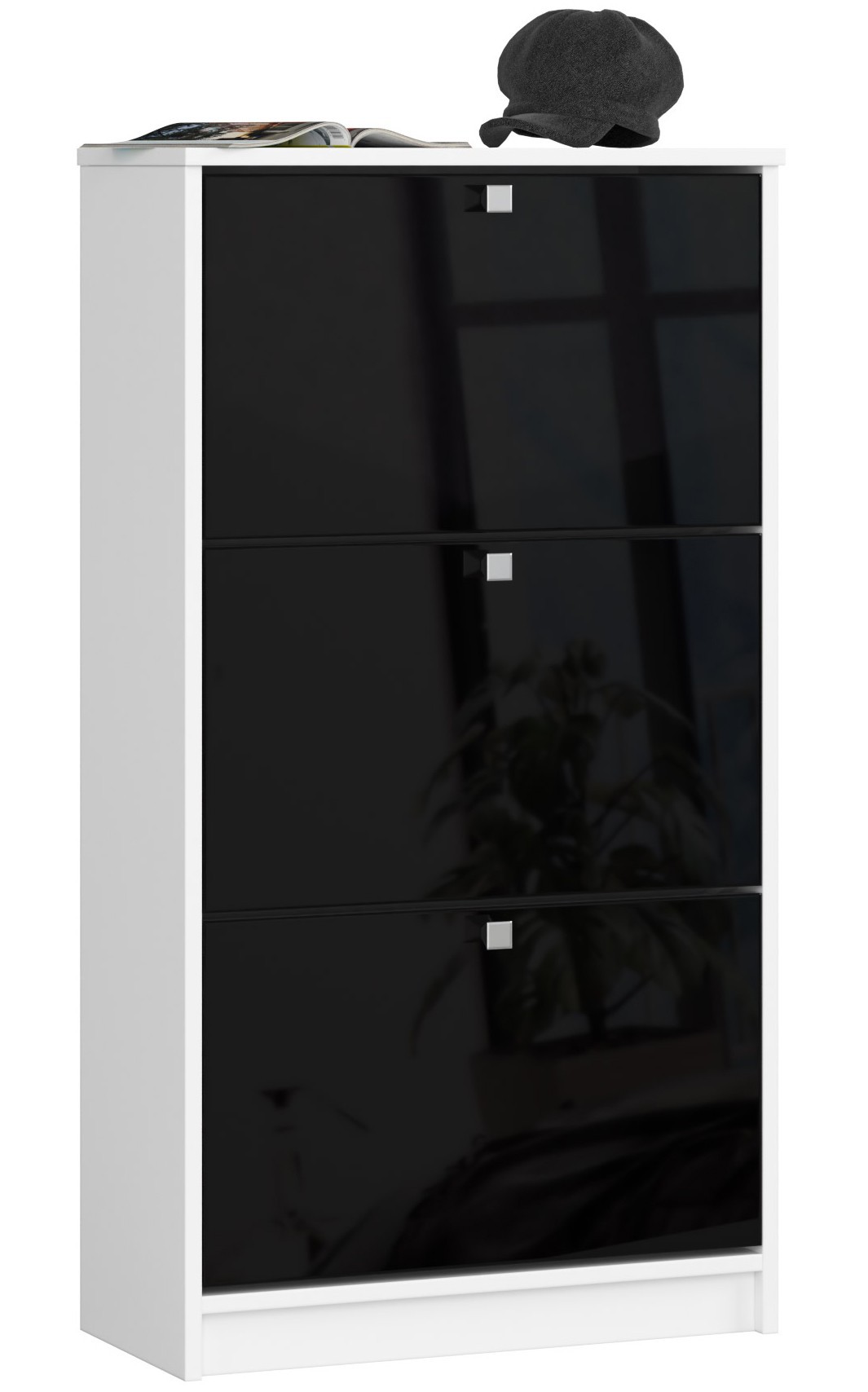 E-shop Moderný, dizajnový botník LUISA60, biely / čierny lesk