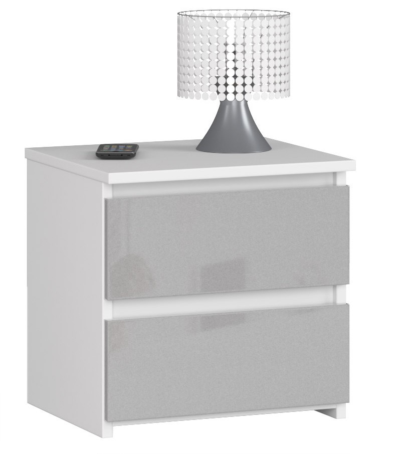 Dizajnový nočný stolík CALIN40, biely / metalický lesk