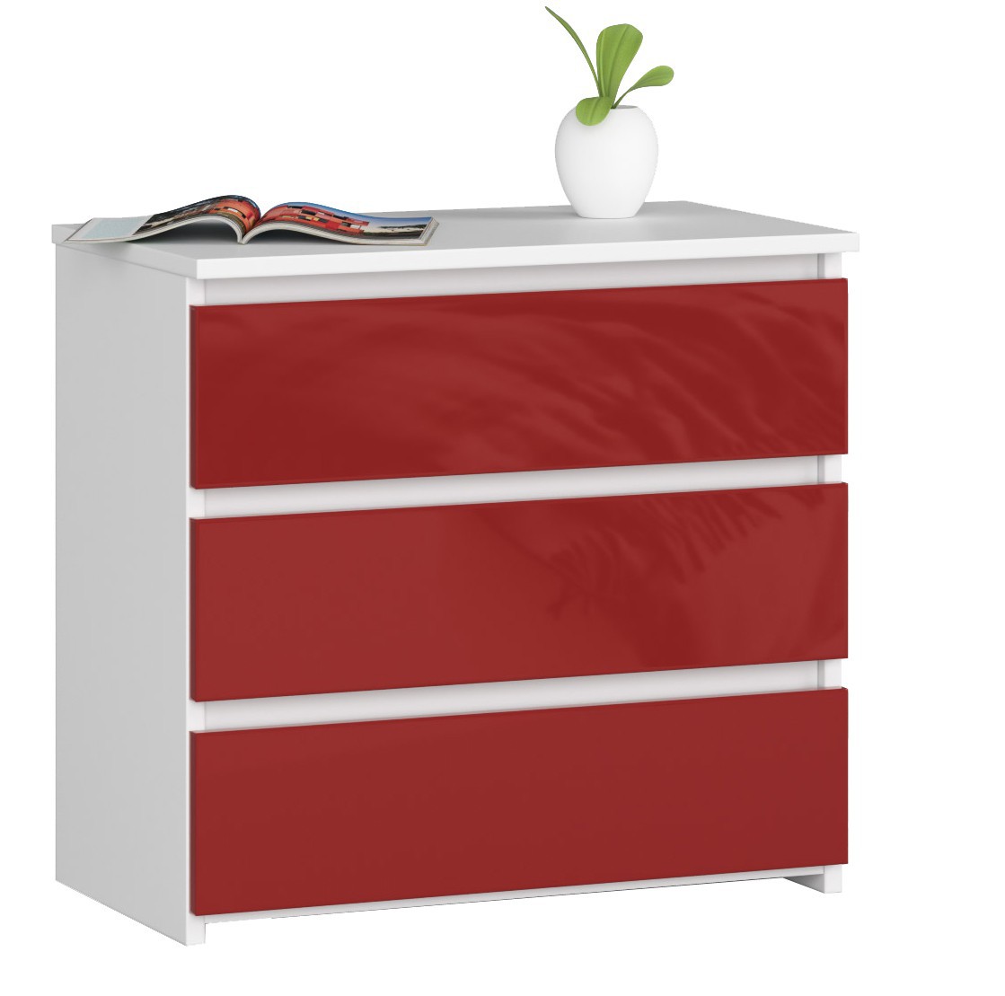 Moderný nočný stolík CLAN60, biely / červený lesk