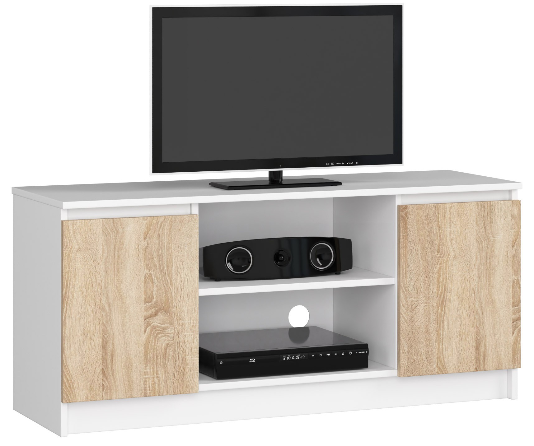 Moderný TV stolík ROMANA120, biely / dub Sonoma