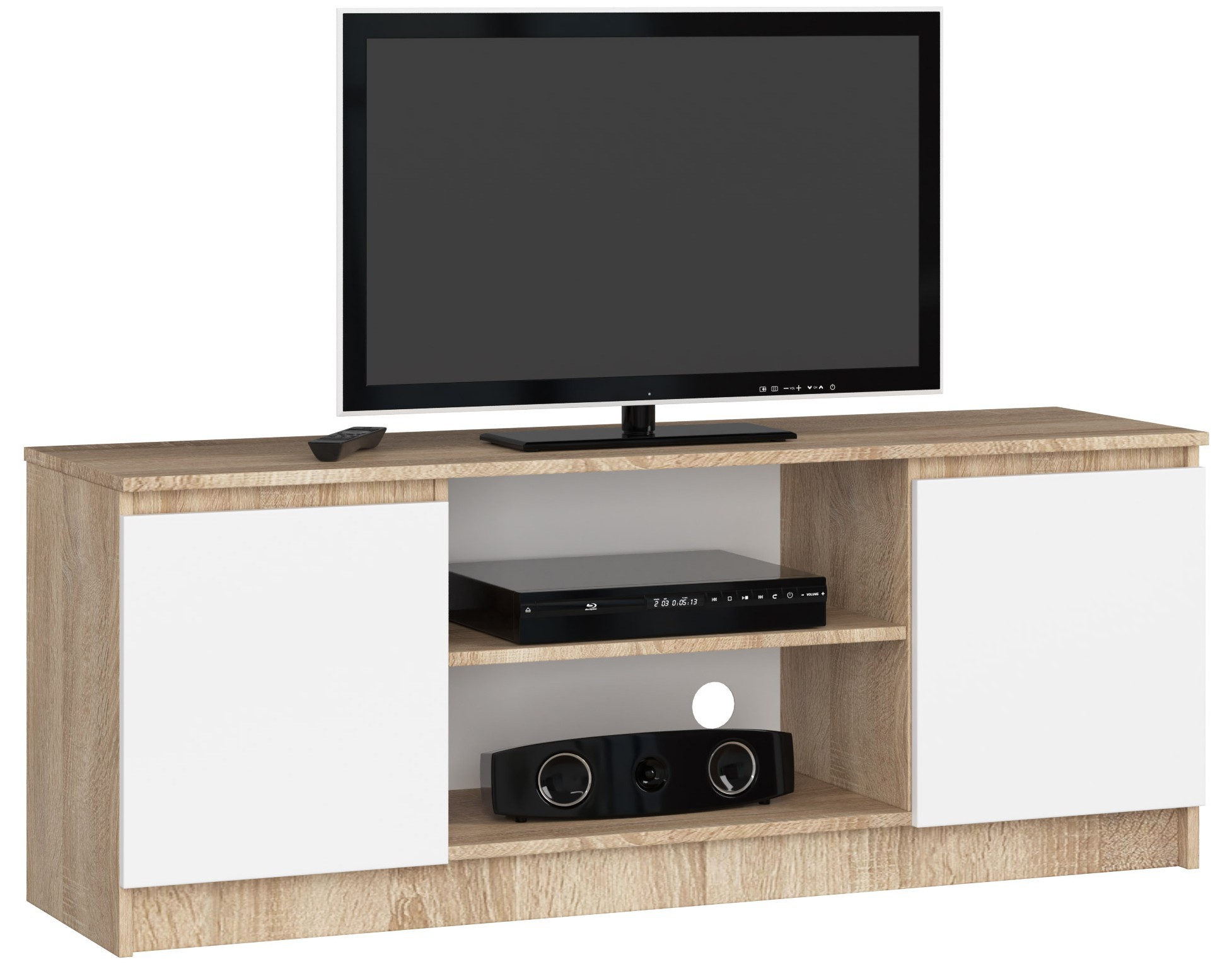 Dizajnový TV stolík ROMANA140, dub Sonoma / biely