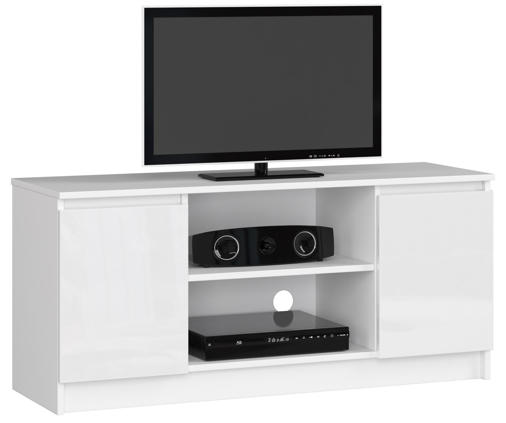Moderný TV stolík ROMANA120, biely/biely lesk