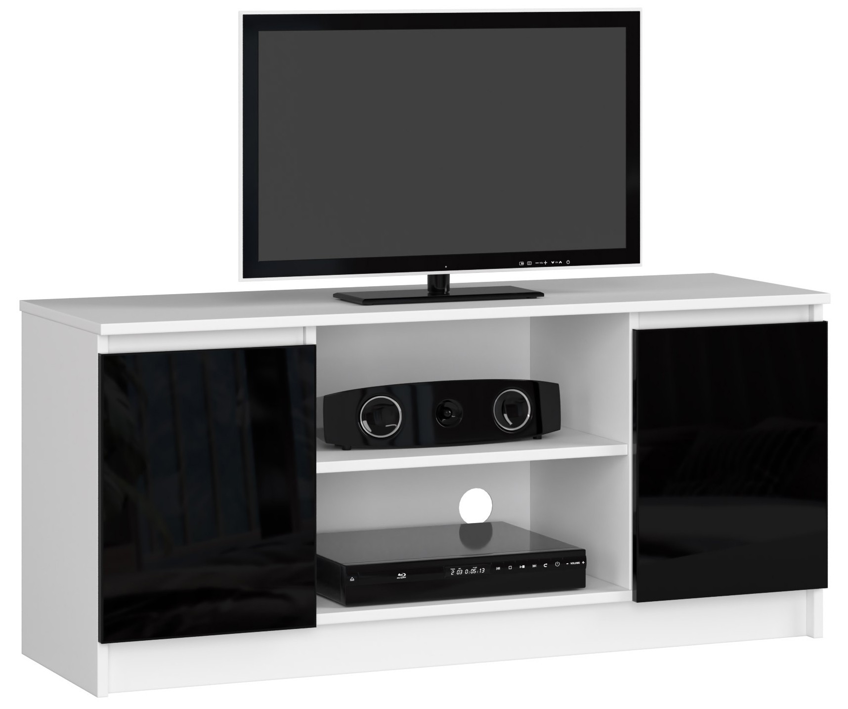 E-shop Moderný TV stolík ROMANA120, biely / čierny lesk