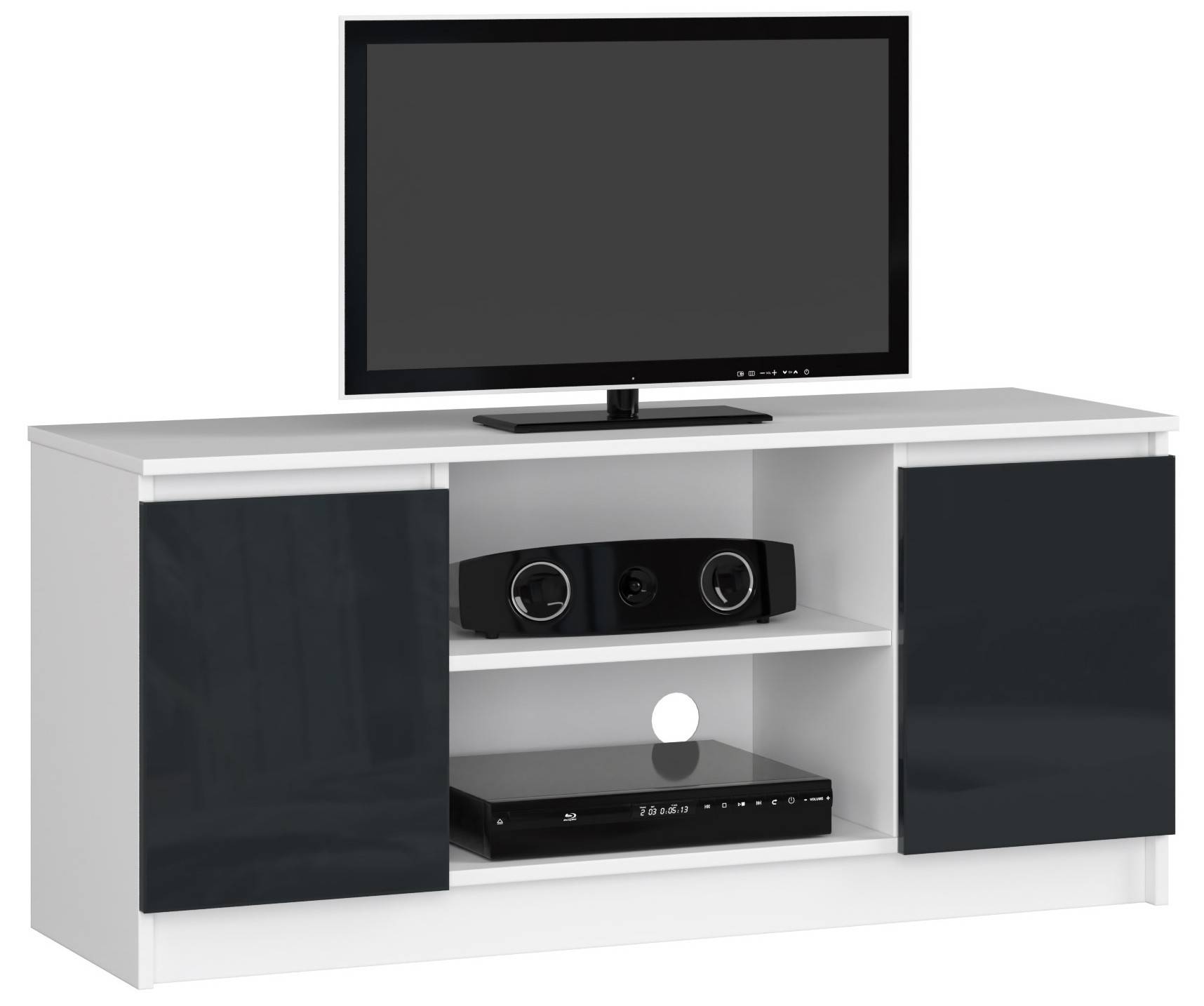 E-shop Moderný TV stolík ROMANA120, biely / grafitový lesk