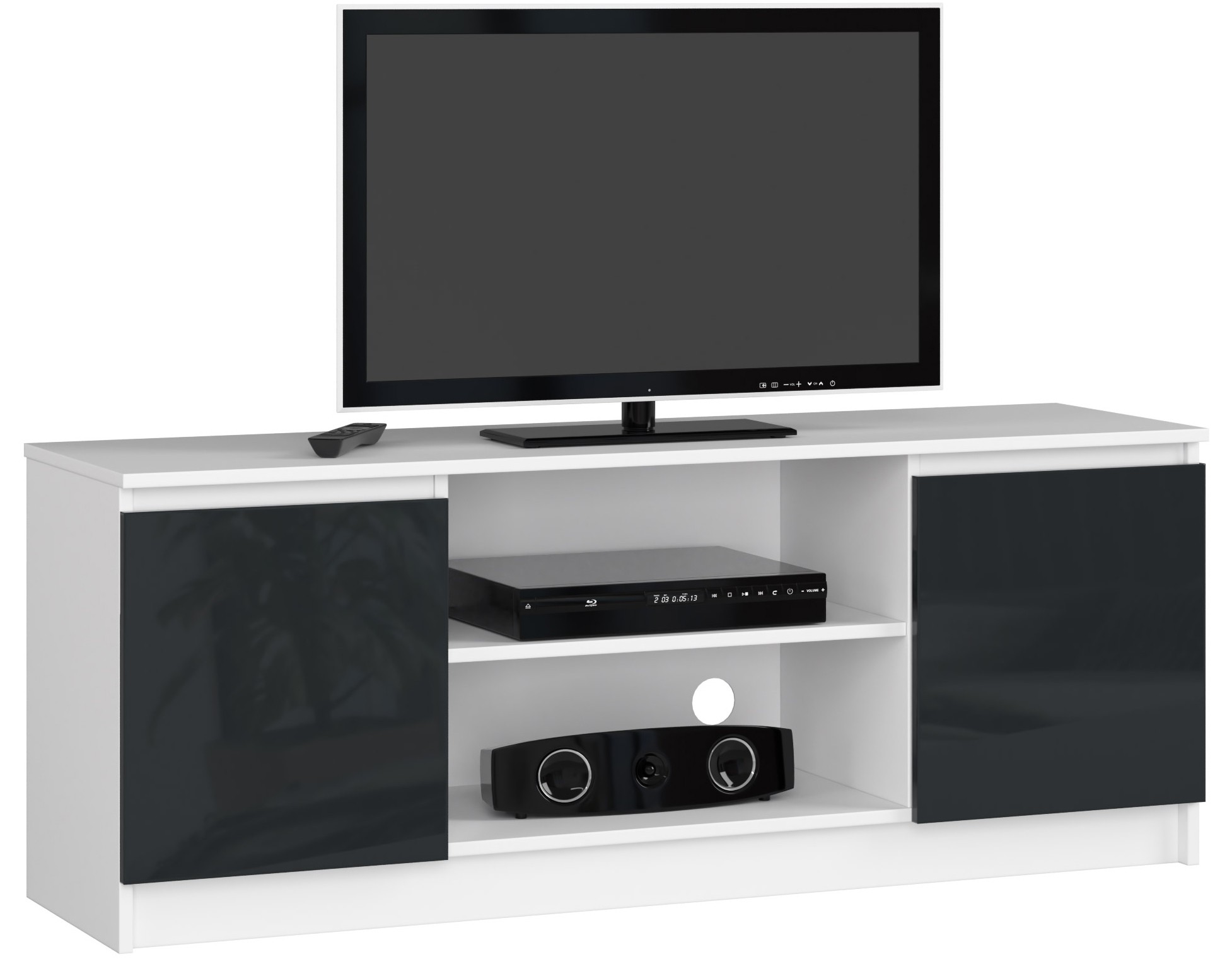 Dizajnový TV stolík ROMANA140, biely / grafitový lesk