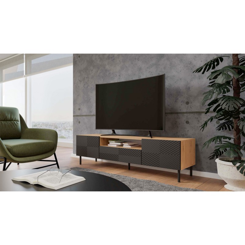 E-shop CAMILA 2K štýlový TV stolík na nožičkách, čierny / dub Artisan