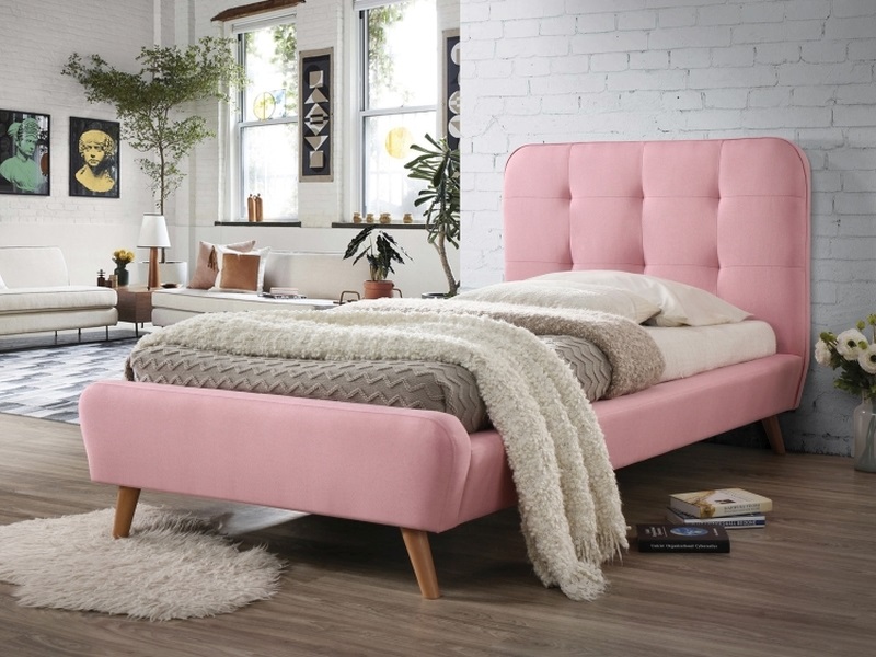 E-shop LILIANA čalúnená posteľ 90 x 200 cm, ružová, dub
