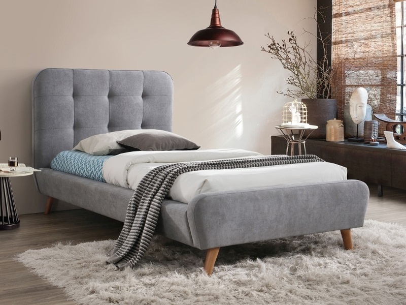 E-shop LILIANA čalúnená posteľ 90 x 200 cm, šedá, dub