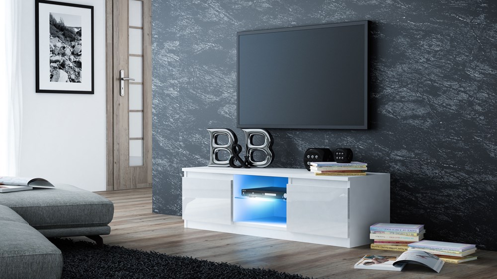 SZEBY moderný TV stolík, biely lesk