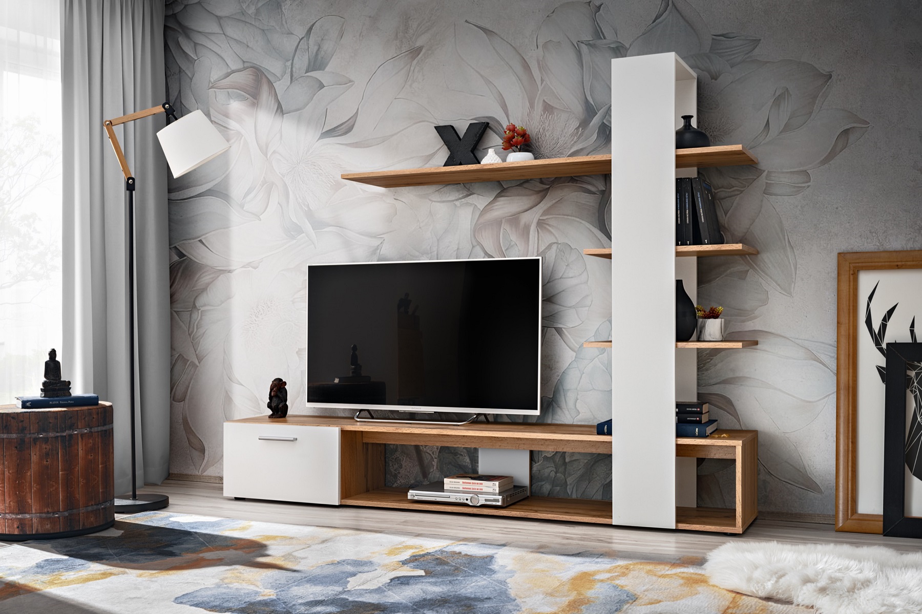E-shop EKOM moderná obývacia stena, wotan/biela