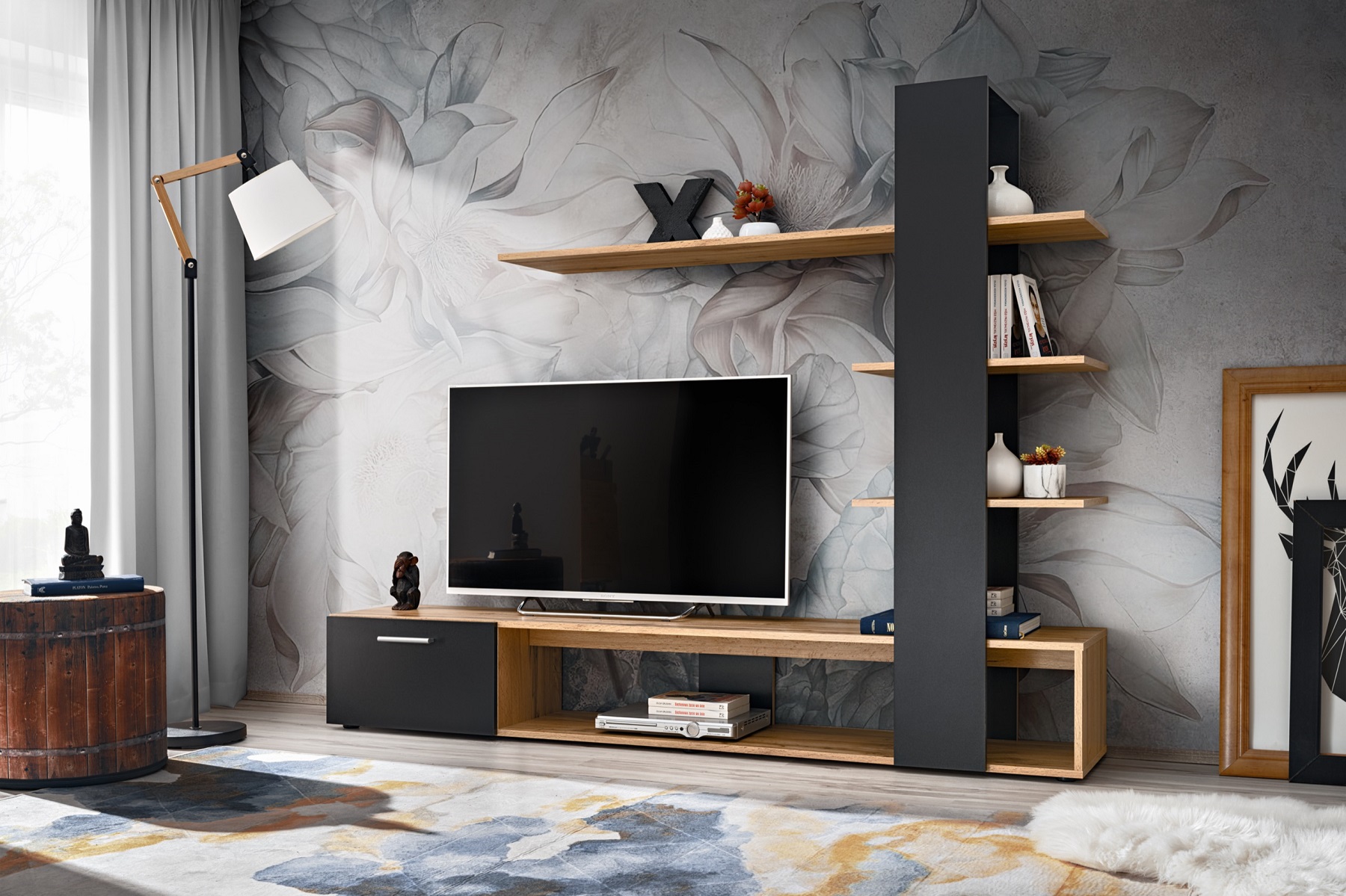EKOM moderná obývacia stena, wotan/čierna